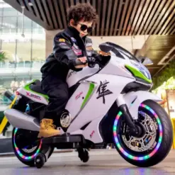 ISAKAA® Hayabusa Style Kids Bike – Dual Motor 12V Ride-On Battery Operated Bike LED Lights | Bluetooth Music | Up to 100kg Capacity | Age 2–12 Years