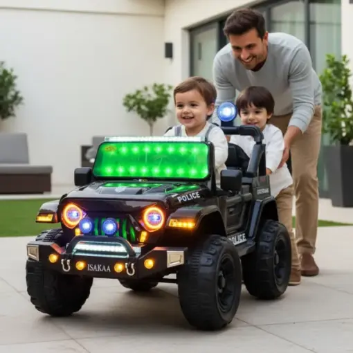 ISAKAA® 938A Thar-Look Jumbo Kids Jeep | 4X4 Drive, 5 Motors, Mobile App & Remote Control | 2-Seater | 65 Kg Capacity | Loaded with Functional LED Lights