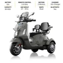 ISAKAA® 1389 – Kids 2-Seater Ride-On Moped Bike (3-Wheel Scooter Style)