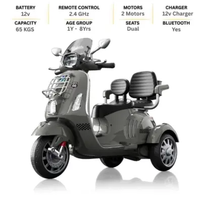 ISAKAA® 1389 – Kids 2-Seater Ride-On Moped Bike (3-Wheel Scooter Style)