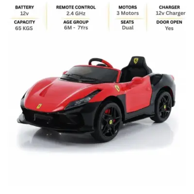 ISAKAA® Ferrari F8 Style Ride-On Car for Kids – 3 Premium Motors